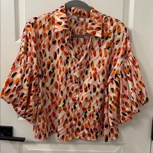 L. Love Vibrant Orange and Pink Patterned Top. Size S.